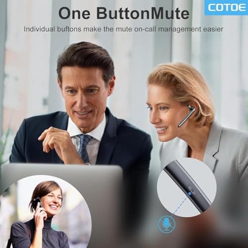 COTOE Bluetooth Headset V5.3, Wireless Earpiece with 500mAh Charging Case 72 Hrs Talking Time Hand-Free Headphones with Noise Canceling Mic for Office/Driving/Business/Trucker,Black - Thumbnail 4