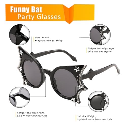 FEISEDY Women Men Funny Sunglasses, Butterfly Shaped Bat Shades for Halloween and Party B4142 - Thumbnail 4