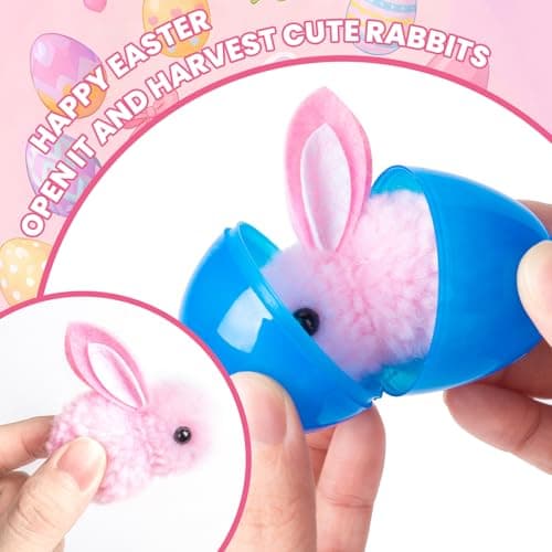 HIKISS 24 Pack Easter Eggs Filled Plush Bunny Toys, Mini Colorful Bunny Egg Fillers for Kids Toddler Boys Girls Easter Egg Hunt Classroom Prize Supplies Basket Stuffers Easter Party Favors - Thumbnail 4