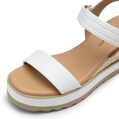 Athlefit Espadrille Wedge Sandals for Women, Open Toe Ankle Strap Low Wedge Heel Platform Sandals for Summer, White Size 9, SAPS2617W - Thumbnail 5