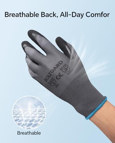 BOLTGARD Work Gloves Men with Double Sandy Nitrile Coated Grip, Black Micro-Foam Nitrile Glove for Mechanics, Outdooor Construction - Thumbnail 4