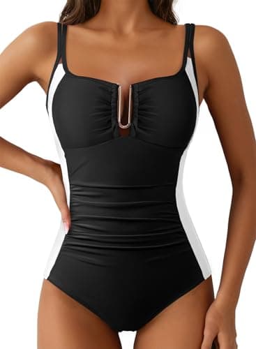 Aleumdr One Piece Swimsuit Tummy Control 2026 U-Wire Full Coverage Swimwear Slimming Color Block Bathing Suit Black White XX-Large