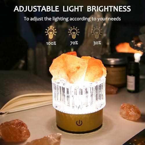MYDAYS&DESIGN Salt Lamp Natural Pink Crystal Himalayan Salt Rocks, LED Light Dimmer with 3 Levels Cordless, Crystal Lamp Night Light Rechargeable for Room Home Decor Relaxation Ambiance - Thumbnail 4