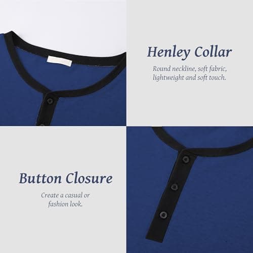Navisting Men's 100% Cotton Short Sleeve Pajama Set with Henley Neckline Soft and Comfortable Nightwear 2-Piece Lounge Set S Dark Blue and Black - Thumbnail 4