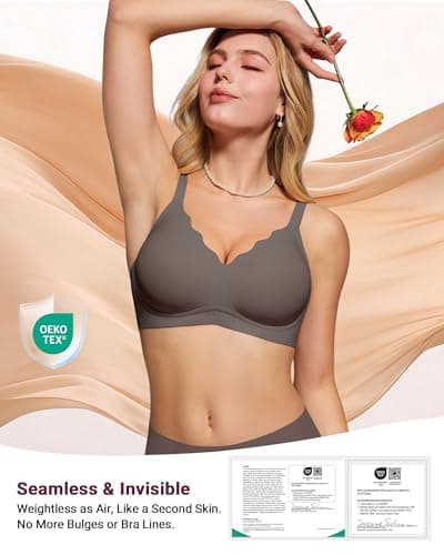 As Fairy Wireless Bras for Women No Underwire Full Coverage Jelly Lift Strong Support Push Up Scalloped Everyday Tshirt Bra Seamless Soft Daily Wear Breathable Air Hole Design(Grey 32A) - Thumbnail 5