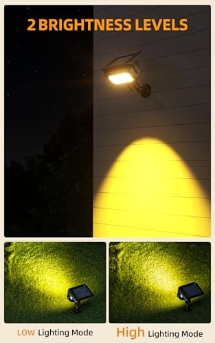 ROSHWEY Solar Spot Lights Outdoor, Waterproof Spotlights with 2 Brightness Mode, Landscape Lighting Solar Lights for Garden, Yard, Pathway (Warm White, 4 Pack) - Thumbnail 4