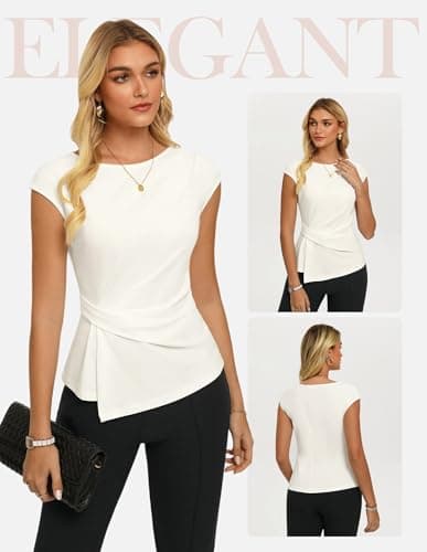 GRACE KARIN Womens 2026 Summer Short Sleeve Tops, Dressy Casual Peplum Shirts Outfit, Tunic Blouses Trendy Fashion Clothes White M - Thumbnail 2