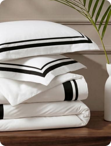 Bedsure 100% Cotton Percale Duvet Cover King, Luxury Hotel Duvet Cover, White Comforter Cover with Black Frame, PureWoven Breathable & Lightweight Bedding Set for All Season, 3 Pieces, 104"x90"