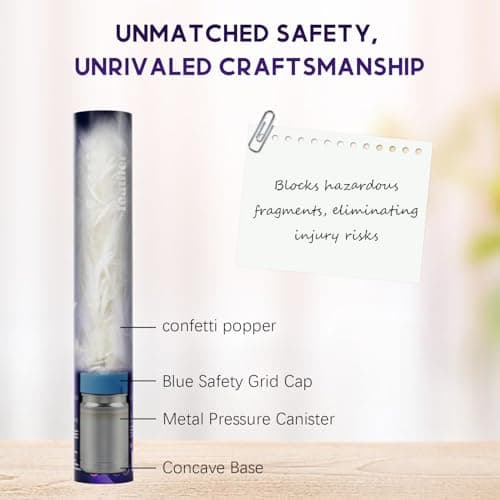 White Feather Confetti Cannon 12 Pack, 12" Biodegradable Wedding Confetti Poppers with Slow-Falling Real Feathers, Premium Party Poppers for Wedding Send Off, Bridal Shower & Celebrations - Thumbnail 5