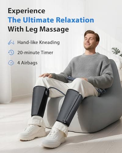 CINCOM Leg Massager for Circulation and Pain Relief, Air Compression Calf Massager with 2 Modes 3 Intensities Helpful for RLS Edema and Muscle Soreness - Thumbnail 3