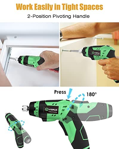 VIGRUE Cordless Screwdriver, Rechargeable Electric Screwdriver with LED Light, Flexible Shaft - Thumbnail 5