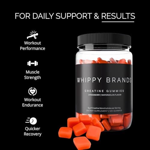 Whippy Brands Creatine Gummies | 5g Creatine Monohydrate per Serving | Muscle Strength & Recovery | Chewable Creatine Supplement | 30 Servings (Strawberry Watermelon) - Thumbnail 5