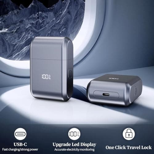 CLIKTAG Mini Electric Foil Shaver for Men - 3 Floating Blades, LED Display, USB-C Rechargeable, IPX7 Waterproof, Portable Wet/Dry Razor for Face, Ideal for Travel & Home - Thumbnail 6