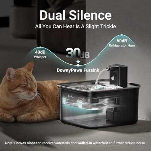 DownyPaws Cat Water Fountain Stainless Steel Wireless, 101 oz/3L FurSink Cordless Water Fountain for Cats, Battery Operated Cat Fountains for Drinking with Motion Sensor, Easy Clean, Black - Thumbnail 6