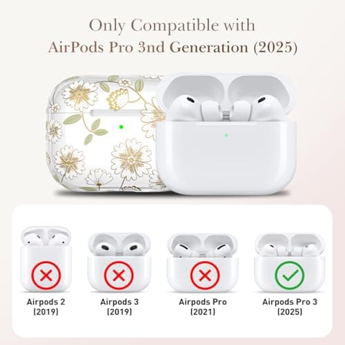 Delidigi Hot Foil Floral Design Case Compatible with AirPods Pro 3 Case with Keychain, Translucent TPU Protective Cover for Apple AirPods Pro 3nd Generation 2025, Two-Piece Snap-Fit - Thumbnail 6