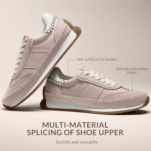 Vilanva Women's Pink Fashion Sneakers Casual Tennis Shoes with Non-Slip Retro Gum Sole Ladies Walking Trendy Footwear Size 7 - Thumbnail 4