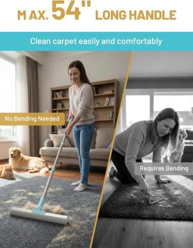 Carpet Rake for Pet Hair Removal: DELOMO Carpet Scraper Broom with 54” Adjustable Long Handle, Dual-Sided, Metal + Short Silicone for Carpets & Rugs, Extended Silicone for Shag Rugs & Hard Floors - Thumbnail 4