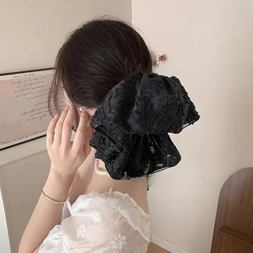 Jseng 3PCS Extra Large Scrunchies for Hair, Korea lace Hair Ties, Beige, Pink, Black - Thumbnail 4