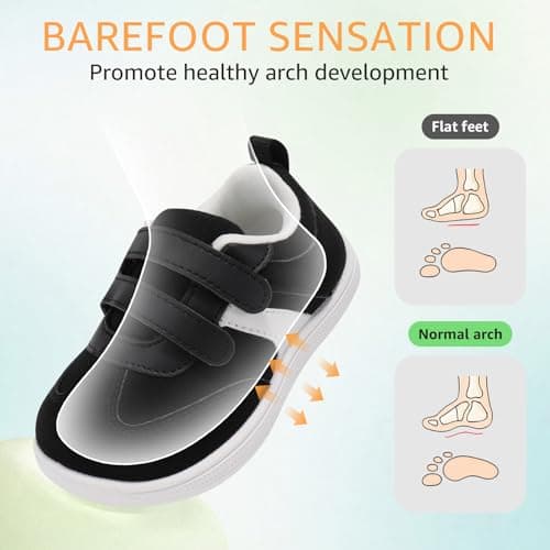 STQ KIDS Toddler Wide Toe Box Barefoot Shoes Boys Sneakers Zero Drop Non-Slip Kid Tennis Running Shoes Comfort First Walking Shoe Outdoor Activities School Black White Toddler Size 10 - Thumbnail 5