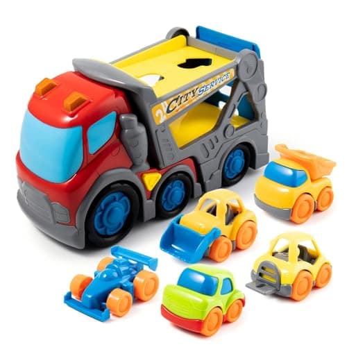 P&C 12.2" Toddler Car Transport Truck Toys for Ages 2-4, Car Carrier Transporter Double-Deck Hauler Truck Toy Set with Sounds Lights for Kids 18M+ 2 3 4 5, Birthday Christmas Gifts for Boys Girls - Image 1