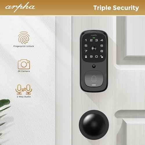 WiFi Smart Door Lock, 5-in-1 Fingerprint Keyless Entry Door Lock, Two-Way Audio, Dual Motion Sensors, App Remote Control, Keypad Code, IP65 Waterproof - Thumbnail 6