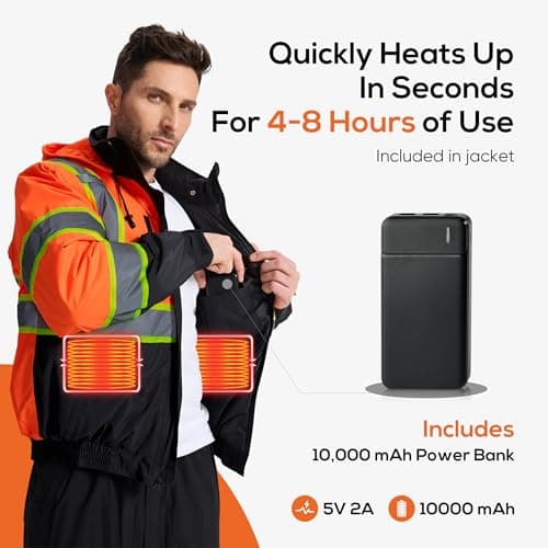 SRsafety Safety Heated Jacket,Waterproof Safety Jacket for Men with Pockets, Reflective High Visibility Safety Heated Jackets - Thumbnail 2