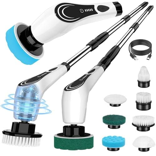 Lichffy Electric Spin Scrubber, Cordless Power Scrubber with 7 Cleaning Pads &Telescopic Handle, Lightweight Bathroom Scrubber for Cleaning Tile Grout Tub Shower Floor Window Carpet, White-rx2... - Image 1