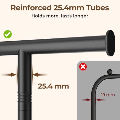 HYSEYY Clothes Rack, Clothing Rack for Hanging Clothes, Rolling Garment Rack Sturdy Coat Rack Portable Wardrobe Rack Metal Closet Rack for Bedroom Laundry Living Room, Black - Thumbnail 6