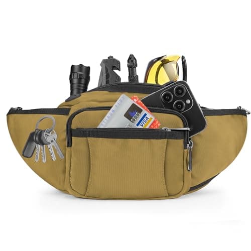NOOLA Fanny Pack Waist Bag for Men Women, Lightweight Waist Pack with Water Bottle Holder, Adjustable Belt Bag with Multi-Pockets for Hiking, Dog Walking, Outdoor, Cycling, Running, Travel, Khaki - Thumbnail 6