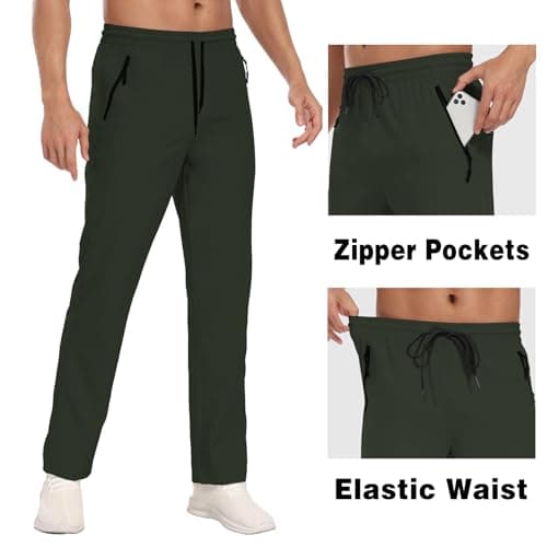 Mens Hiking Pants Water Resistant Quick Dry Lightweight Sweatpants Elastic Waist Drawstring UPF 50+ Cargo Tactical Athletic Travel Outdoor Fishing Army Green XXL - Thumbnail 5