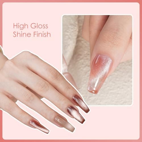 BUBU CANDY 6Pcs One step Cateye Gel Nail Polish Set Valentine's Day gift DIY at home are Gold Brown Yellow For Holiday Party Sparkle Manicure Kit Soak off Uv Nail Art Design Gifts for Women - Thumbnail 5