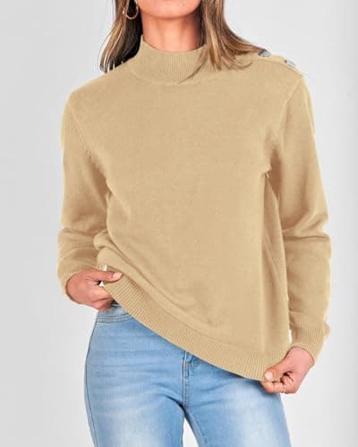 KIRUNDO Fall Sweaters for Women 2026 Striped Turtleneck Ribbed Knit Sweater Trendy Pullover Jumper Winter Fashion Clothing(X-Large, B-Apricot, x_l) - Thumbnail 4