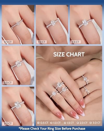 Radiant Cut Moissanite Engagement Ring 1.5ct D Color VVS1 Clarity Lab Created Moissanite Wedding Rings for Women 18K White Gold Plated Sterling Silver Travel Ring Valentines Women Jewelry Size 4.5 - Thumbnail 6