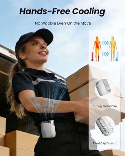 SWEETFULL Portable Fan Rechargeable - 5-oz Mini Hands-Free Personal Fans for Neck Waist, 100 Speed Turbo Airflow, Wearable Clip on Shirt Belt Fan for Body with LED Light, Travel Work Outdoor (White) - Thumbnail 4