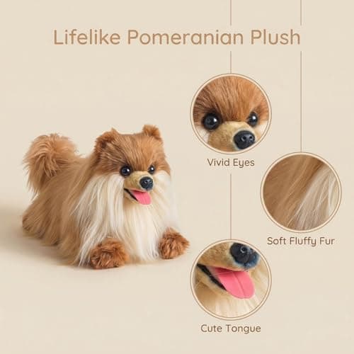 YOCAKE Lifelike Pomeranian Stuffed Animal - 13.8" Realistic Plush Dog Toy with Grooming Kit & Gift Box, Soft Cuddly Puppy Companion for Kids and Dog Lovers - Home Decor & Heartwarming Birthday Gift - Thumbnail 5