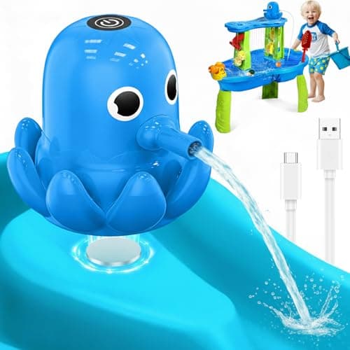 Water Table Pump, Battery Powered Continuous Water Pump for Water Table, Cordless Octopus Rechargeable Magnetic Pump, No Drill Installation, Outdoor Water Play Accessory for Kids (Blue) - Image 1