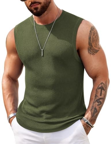 COOFANDY Men's Tank Tops Summer Tank Shirts Muscle Sleeveless Shirts Army Green - Image 1
