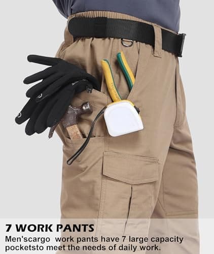 Zoofly Cargo Work Pants for Men Stretch with Pockets Mens Tactical Pants Mechanic Work Pants for Men Water Resistant Khaki 42W*34L - Thumbnail 3