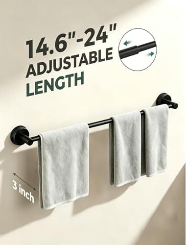 14.6 to 24 Inches No Drill Suction Cup Towel Bar for Shower Glass Door & Tile Wall, Stainless Steel Wall Mounted Towel Rack，Removable Bathroom Organizers & Storage for Renters Apartment (Matte Black) - Thumbnail 2