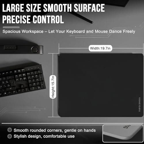 YOGARS Glass Gaming Mouse Pad, 19.7"x15.7" Large Glass Hard Mousepad for Esports, Ultra-Smooth Micro-Etched Surface Speed & Control, with Anti-Slip Base, Easy Clean Scratch Resistant (Black) - Thumbnail 2