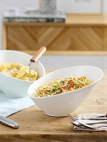 DOWAN 23 OZ Slanted Salad Bowls of 2 Packs - 9.5" Angled Serving Bowls for Salad, Fruit, Snacks - Ceramic White Bowls for Restaurant, Daily Use - Dishwasher & Microwave Safe - Thumbnail 4