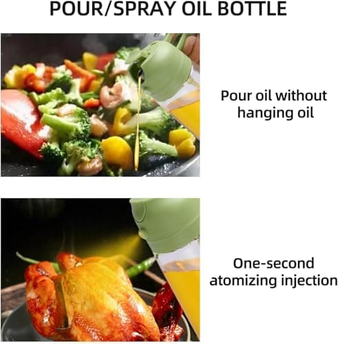 Aovdy 16oz/470ml Glass Olive Oil Sprayer for Cooking - 2 in 1 Olive Oil Dispenser Bottle Spray and Pour for Kitchen Gadgets Cooking Air Fryer Salad BBQ (Green) - Thumbnail 5