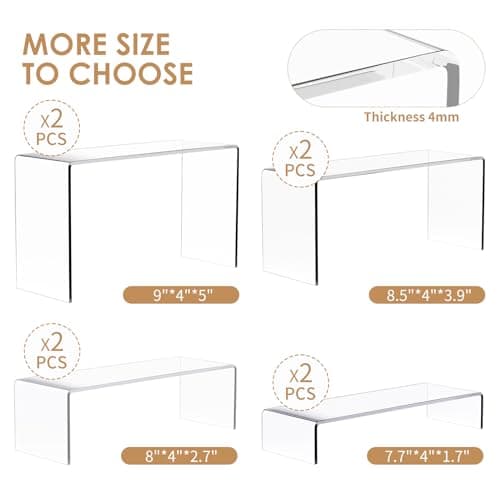 Anglelife 8 Pieces 2 Set (7”L~8”L~9”L) Large Display Risers, 4" Wide Clear Rectangular Stand Shelf for Showcase Collectibles, Acrylic Cake Shelves for Retail Desktop Jewelry Funko Pop Figures - Thumbnail 2