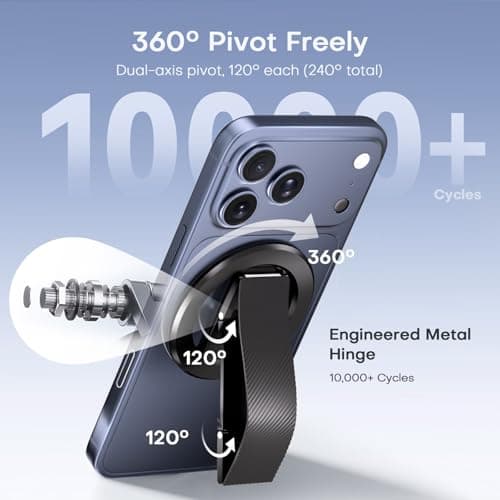 SINCEHOLY for MagSafe Phone Grip, Magnetic Phone Grip with Silicone Finger Strap & Dual-axis Adjustable Kickstand, Magnetic Phone Stand Ring Holder for Mag Safe iPhone 17/16/15/14/13/12 Series, Black - Thumbnail 4