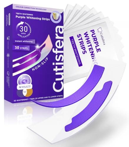 30 Strips Purple Teeth Whitening Strips, Purple Whitening Strips Color Correcting for Sensitive Tooth, Enamel Safe, Non-Slip, Removes Yellow Stains, 30 Min Fast Whitening (15 Treatments, Mint)