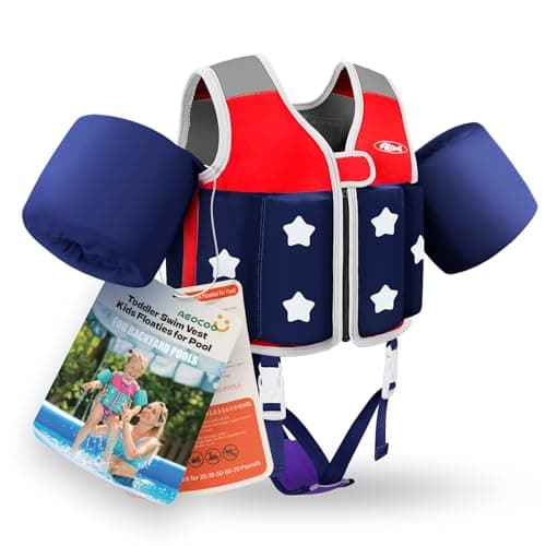 AEOCOO Kids Pool Floaties 1-2-3-5-7-9 Years Old, Toddler Swim Vest 20-30-50-70 Pounds, Comfortable Extended Wear Kids Float Jacket with Crotch Strap, Bright Design and Unpadded Sides, Red - Image 1