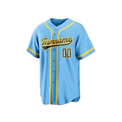 Blue Yellow Team Name Custom Men Baseball Jersey Softball T Shirts Women Customized Youth Button Down Stitched or Printed Names Numbers Personalized Designs - Thumbnail 5