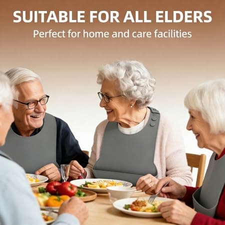 DegoCython Oversized Adult Bib with 3D Crumb Catcher, Food-Grade Silicone BPA-Free, Adjustable Button Closure, Easy Clean & Boil-Safe, Portable for Seniors Patients Home Travel Nursing Homes - Thumbnail 4