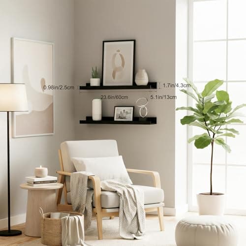 Modcraft 24 Inch White Floating Shelves with Lip, Wall Mounted Picture Ledge, Versatile Wood Wall Shelf for Kitchen Bathroom Living Room, Display Shelf for Photos Books Spice, Set of 2 - Thumbnail 4