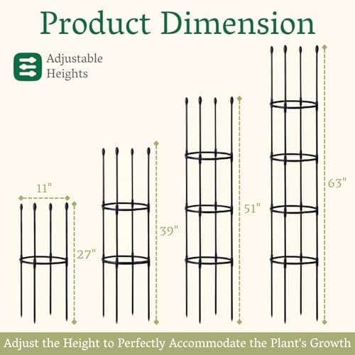 2 Pack Tomato Cages for Garden | Heavy Duty Rustproof Round Tomato Cage | 63 Inch Steel Core Plastic Coated Garden Trellis Plant Support for Tomato, Cucumber, Beans, Flower, Vegetable Indoor Outdoor - Thumbnail 3
